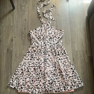 Floral Pink and Black Short Dress